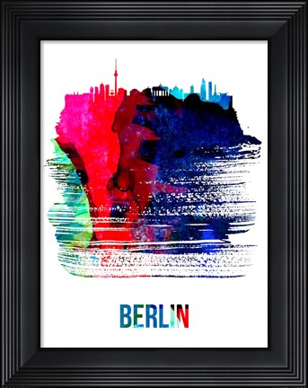 Framed Berlin Skyline Brush Stroke Watercolor Print