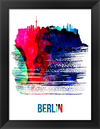 Framed Berlin Skyline Brush Stroke Watercolor Print