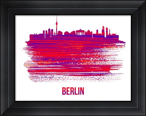 Framed Berlin Skyline Brush Stroke Red Print