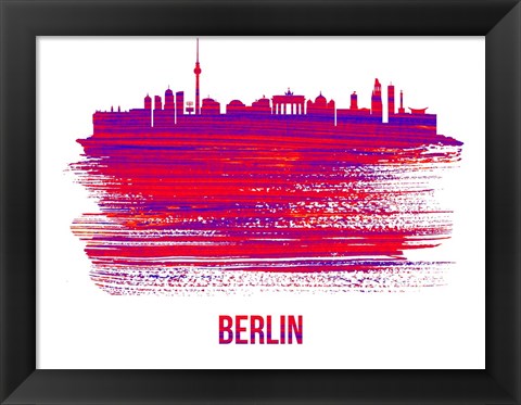 Framed Berlin Skyline Brush Stroke Red Print