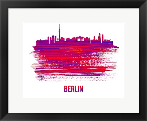 Framed Berlin Skyline Brush Stroke Red Print