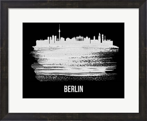 Framed Berlin  Skyline Brush Stroke White Print
