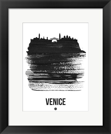 Framed Venice Skyline Brush Stroke Black Print