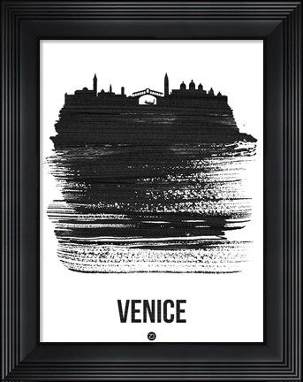 Framed Venice Skyline Brush Stroke Black Print