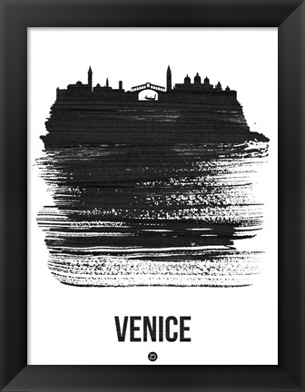 Framed Venice Skyline Brush Stroke Black Print