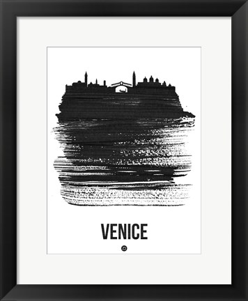 Framed Venice Skyline Brush Stroke Black Print