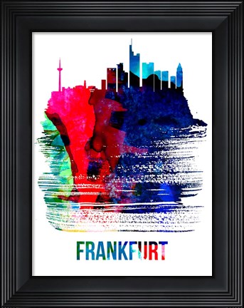 Framed Frankfurt Skyline Brush Stroke Watercolor Print