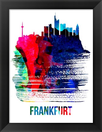 Framed Frankfurt Skyline Brush Stroke Watercolor Print