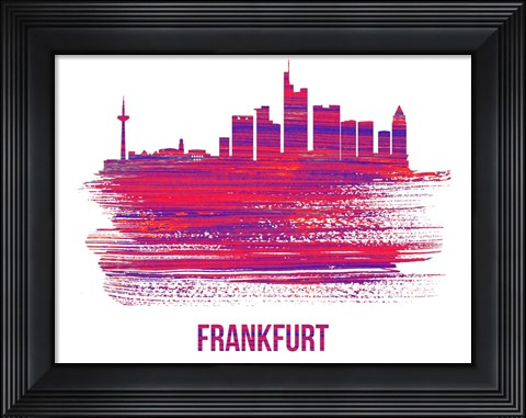 Framed Frankfurt Skyline Brush Stroke Red Print