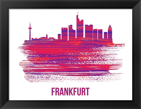 Framed Frankfurt Skyline Brush Stroke Red Print