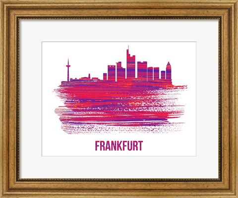 Framed Frankfurt Skyline Brush Stroke Red Print