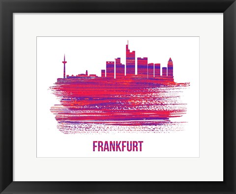 Framed Frankfurt Skyline Brush Stroke Red Print