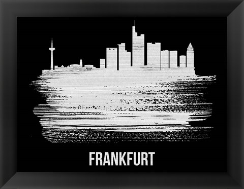 Framed Frankfurt Skyline Brush Stroke White Print