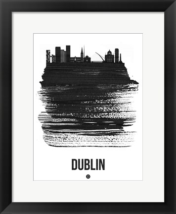 Framed Dublin Skyline Brush Stroke Black Print