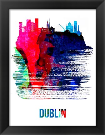 Framed Dublin Skyline Brush Stroke Watercolor Print