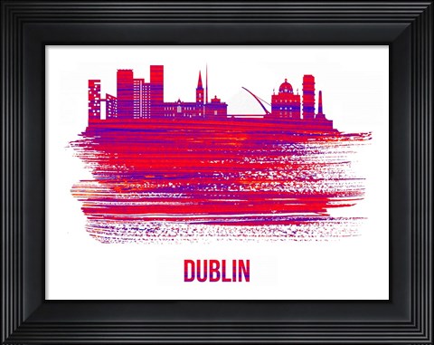 Framed Dublin Skyline Brush Stroke Red Print