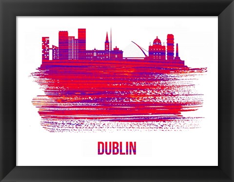 Framed Dublin Skyline Brush Stroke Red Print