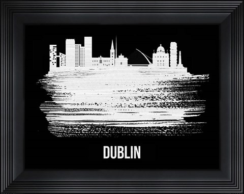 Framed Dublin Skyline Brush Stroke White Print