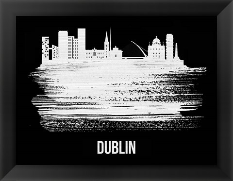 Framed Dublin Skyline Brush Stroke White Print