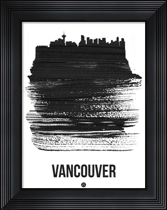 Framed Vancouver Skyline Brush Stroke Black Print