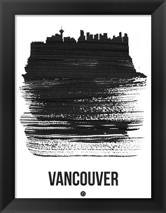 Framed Vancouver Skyline Brush Stroke Black Print