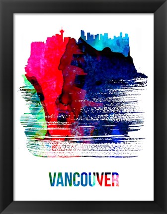 Framed Vancouver Skyline Brush Stroke Watercolor Print