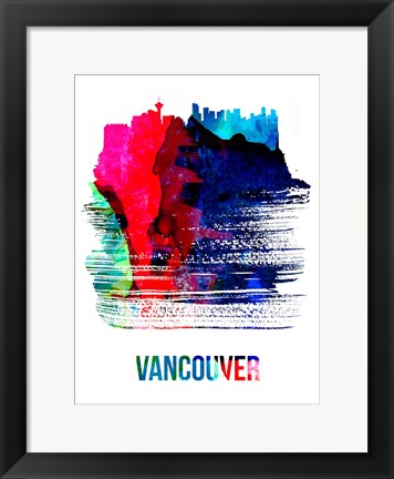 Framed Vancouver Skyline Brush Stroke Watercolor Print