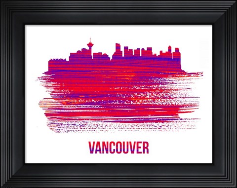 Framed Vancouver Skyline Brush Stroke Red Print