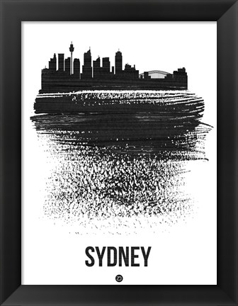 Framed Sydney Skyline Brush Stroke Black Print