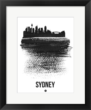 Framed Sydney Skyline Brush Stroke Black Print