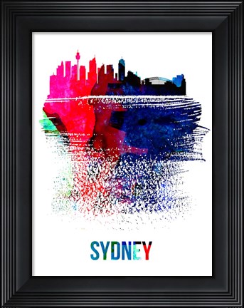 Framed Sydney Skyline Brush Stroke Watercolor Print