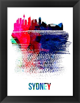 Framed Sydney Skyline Brush Stroke Watercolor Print