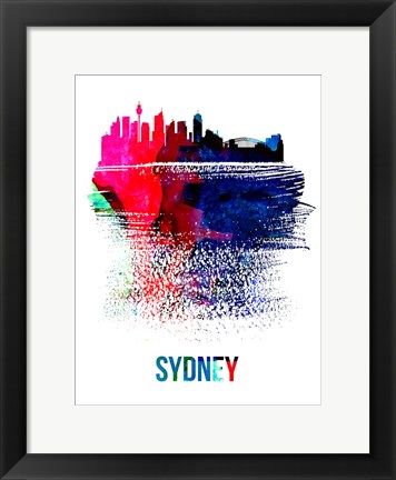 Framed Sydney Skyline Brush Stroke Watercolor Print