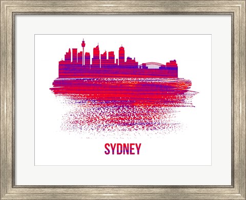 Framed Sydney Skyline Brush Stroke Red Print