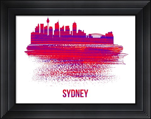 Framed Sydney Skyline Brush Stroke Red Print