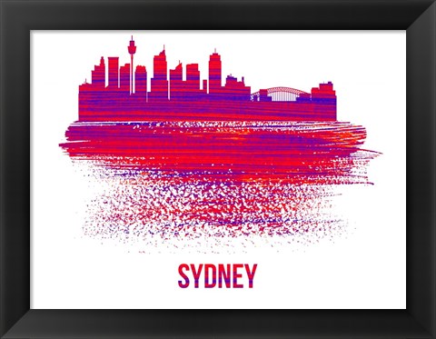 Framed Sydney Skyline Brush Stroke Red Print