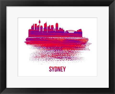 Framed Sydney Skyline Brush Stroke Red Print