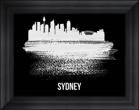 Framed Sydney Skyline Brush Stroke White Print