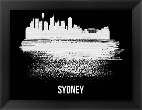 Framed Sydney Skyline Brush Stroke White Print