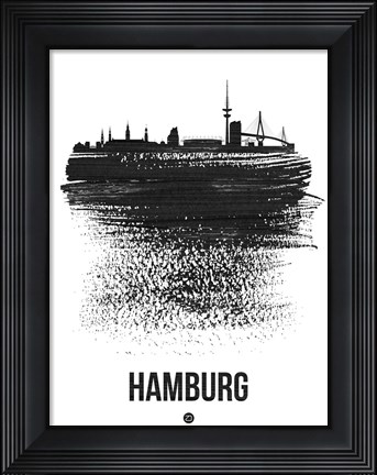 Framed Hamburg Skyline Brush Stroke Black Print