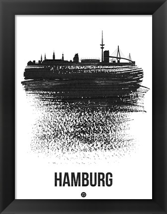 Framed Hamburg Skyline Brush Stroke Black Print