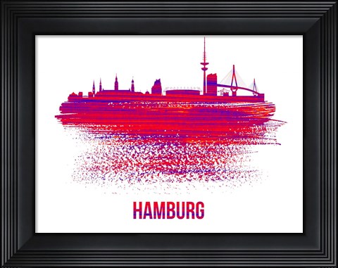 Framed Hamburg Skyline Brush Stroke Red Print