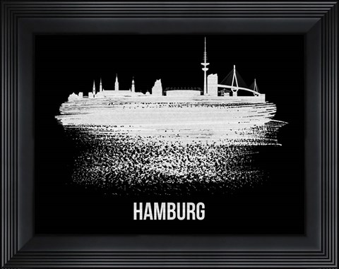 Framed Hamburg Skyline Brush Stroke White Print