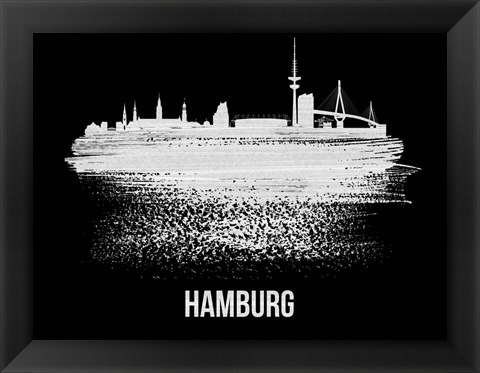 Framed Hamburg Skyline Brush Stroke White Print