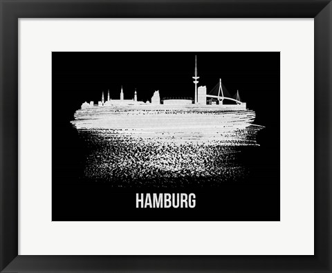 Framed Hamburg Skyline Brush Stroke White Print