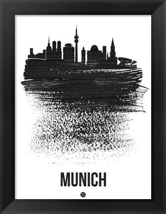 Framed Munich Skyline Brush Stroke Black Print