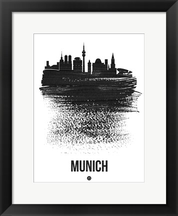 Framed Munich Skyline Brush Stroke Black Print