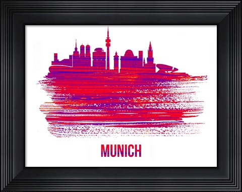 Framed Munich Skyline Brush Stroke Red Print