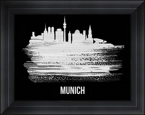 Framed Munich Skyline Brush Stroke White Print