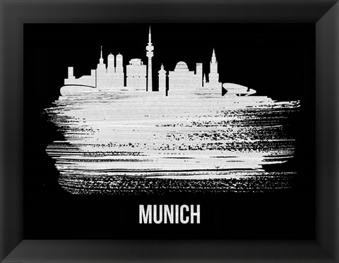 Framed Munich Skyline Brush Stroke White Print